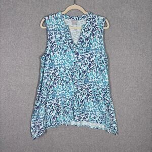 Chicos Tank Top Large Tunic Leopard Asymmetric Lagenlook Abstract Cotton Modal